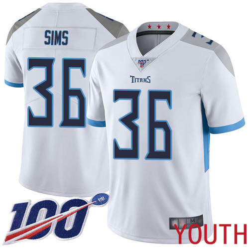 Tennessee Titans Limited White Youth LeShaun Sims Road Jersey NFL Football #36 100th Season Vapor Untouchable